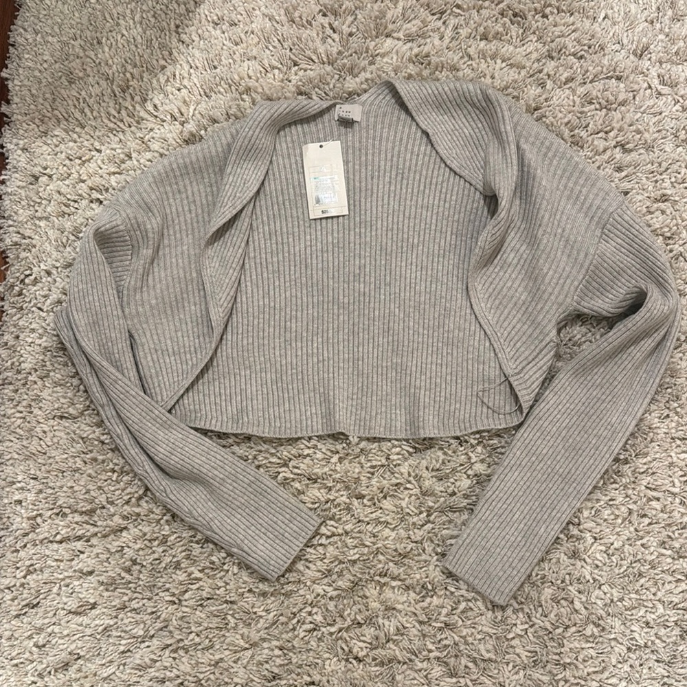Gray Ribbed Knit Cardigan